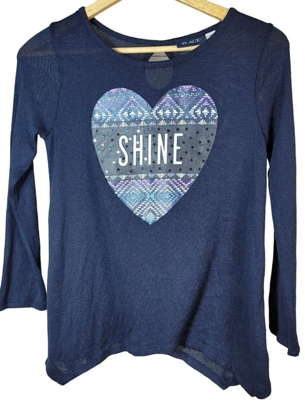 Children's Place Girls Heart Shine Top Blue Size 10 Large Rhinestone Long Sleeve
